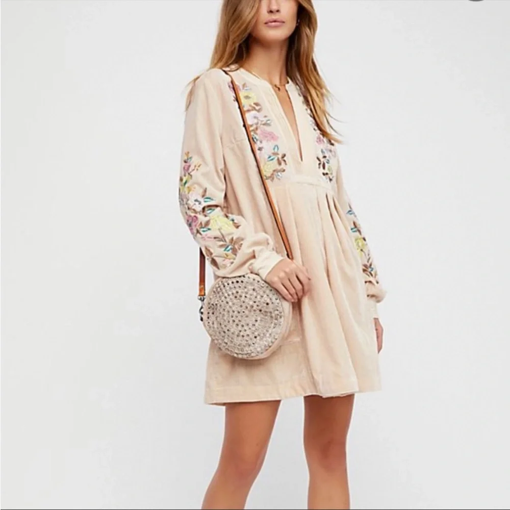 Free people Velvet Mia embroidered boho dress Sz M - Picture 5 of 10